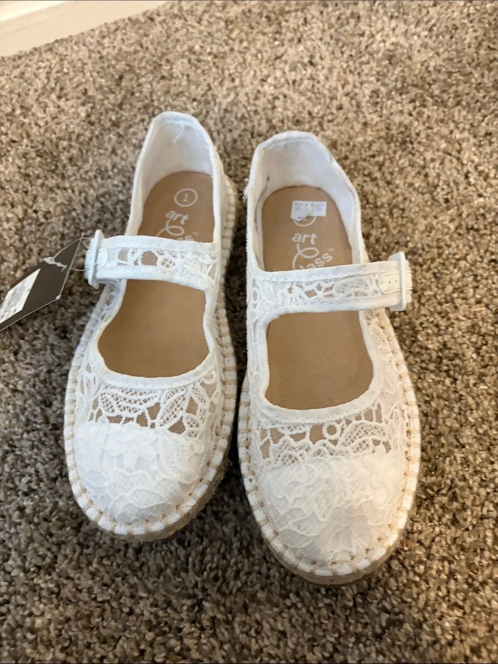 art class White Lace Mary Jane Espadrille Flats for Kids